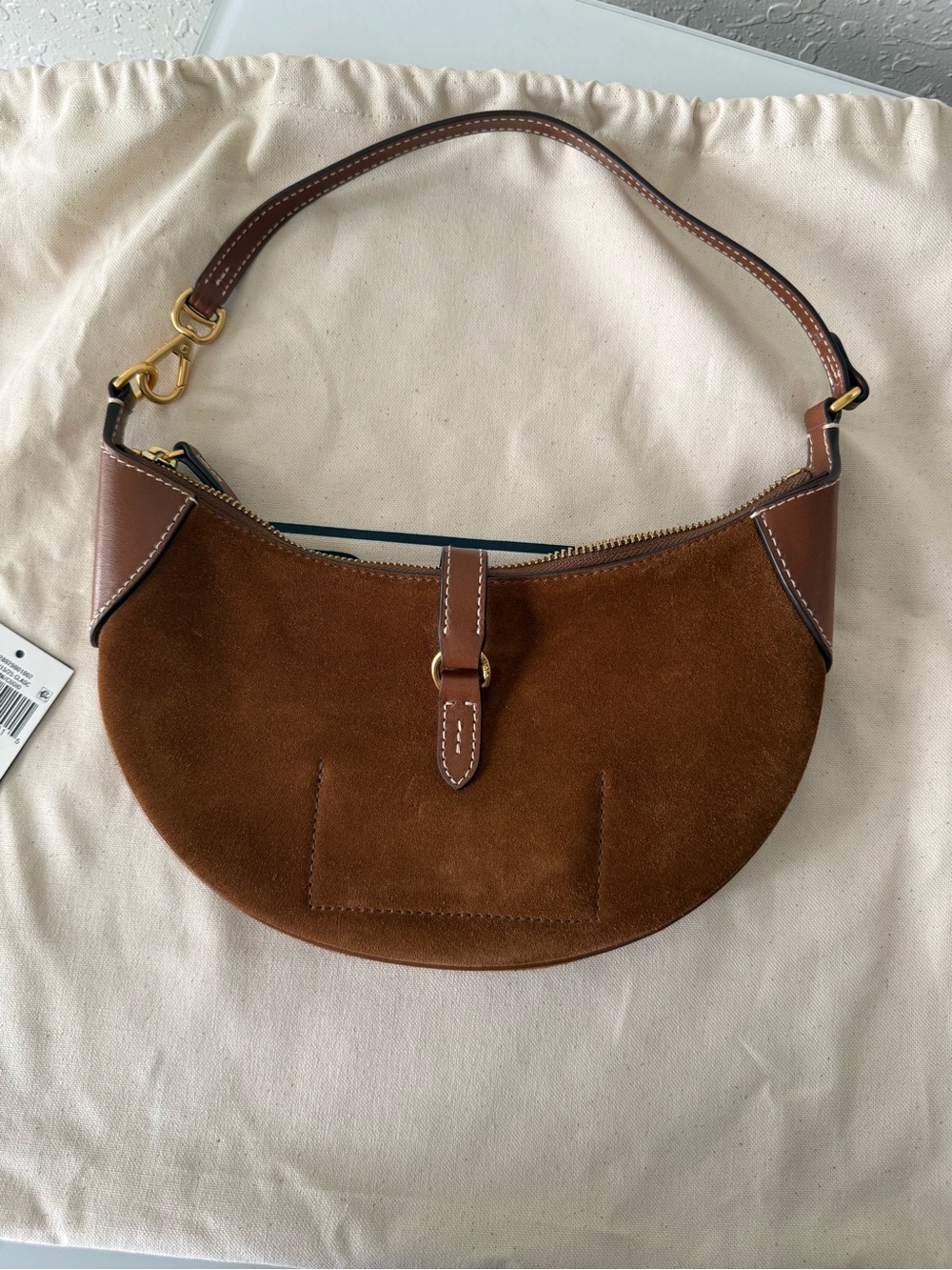 Polo by Ralph Lauren Chestnut Brown Suede Crescent Shoulder Bag - Picture 6 of 6